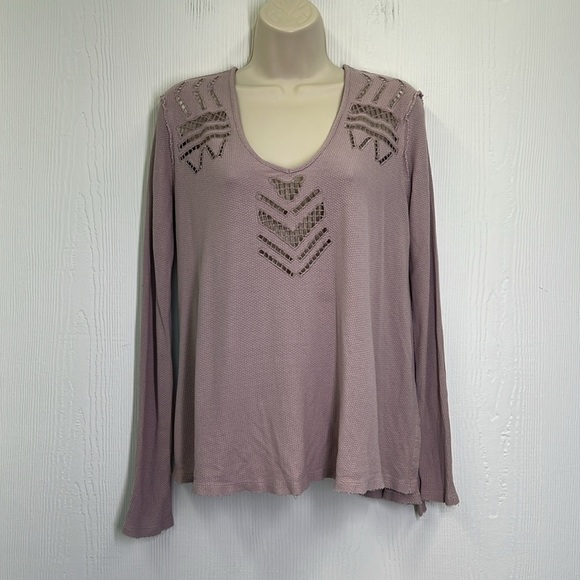 Free People - We The Free Plum Moonrise Cutwork Thermal V Neck Blouse Size Small - Picture 3 of 13
